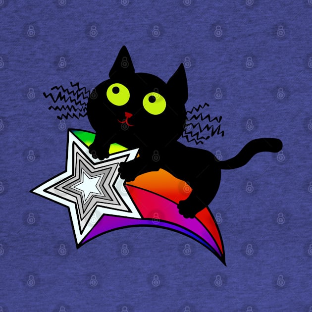 Lucky Black Cat riding a Shooting Star by kestrelle